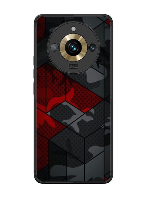 Red And Grey Pattern Glossy Metal Phone Cover for Realme 11 Pro Plus (5G)