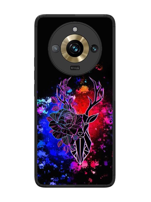 Floral Deer Art Glossy Metal Phone Cover for Realme 11 Pro Plus (5G)