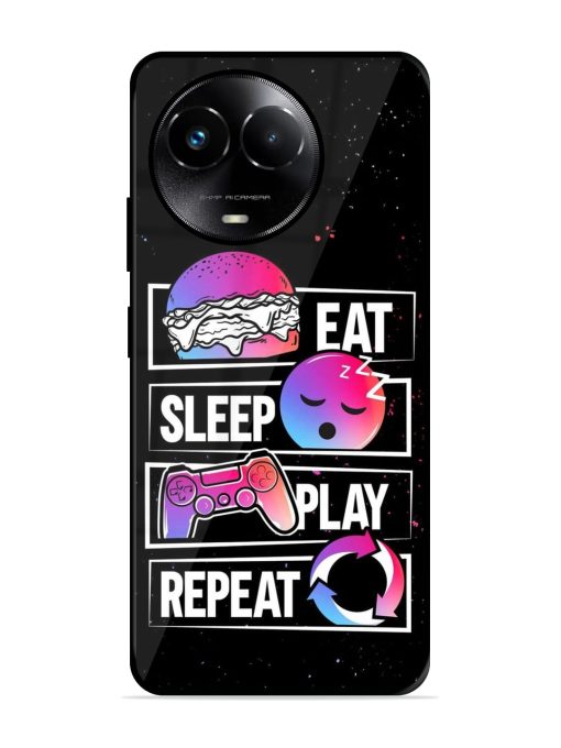 Eat Sleep Play Repeat Glossy Metal Phone Cover for Realme 11X (5G) Zapvi