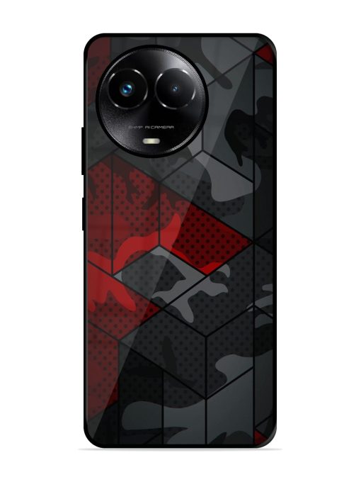 Red And Grey Pattern Glossy Metal Phone Cover for Realme 11X (5G)