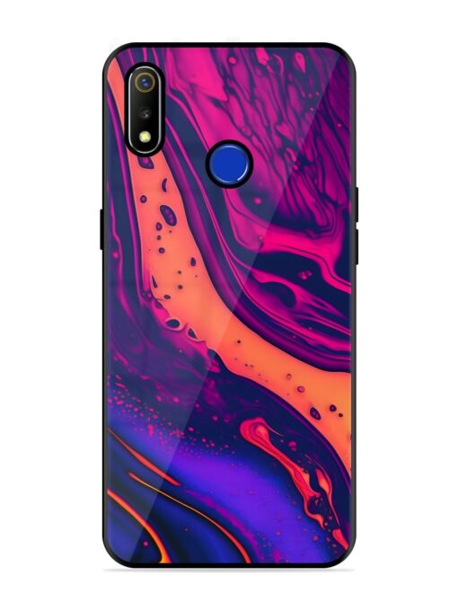 Fluid Blue Pink Art Glossy Metal Phone Cover for Realme 3