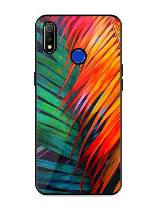 Painted Tropical Leaves Glossy Metal Phone Cover for Realme 3