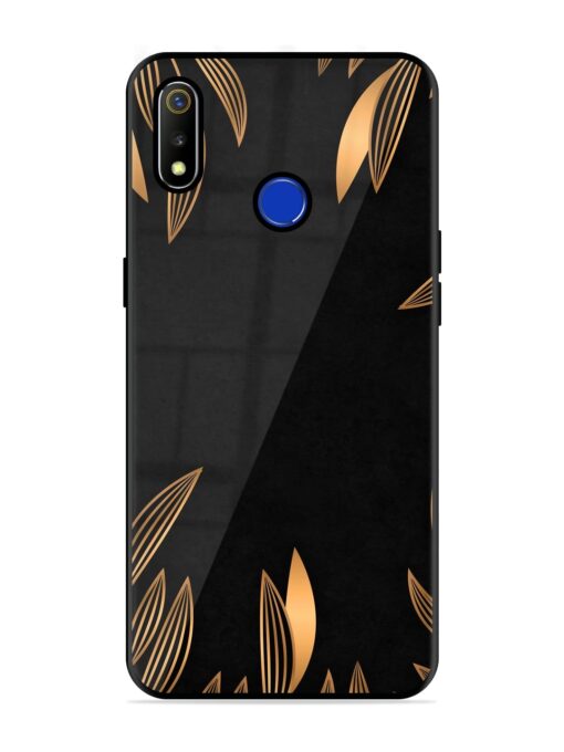 Golden Leaf Pattern Glossy Metal Phone Cover for Realme 3 Zapvi