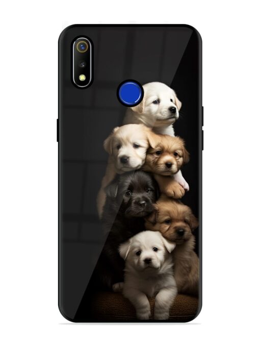 Cute Baby Dogs Glossy Metal Phone Cover for Realme 3