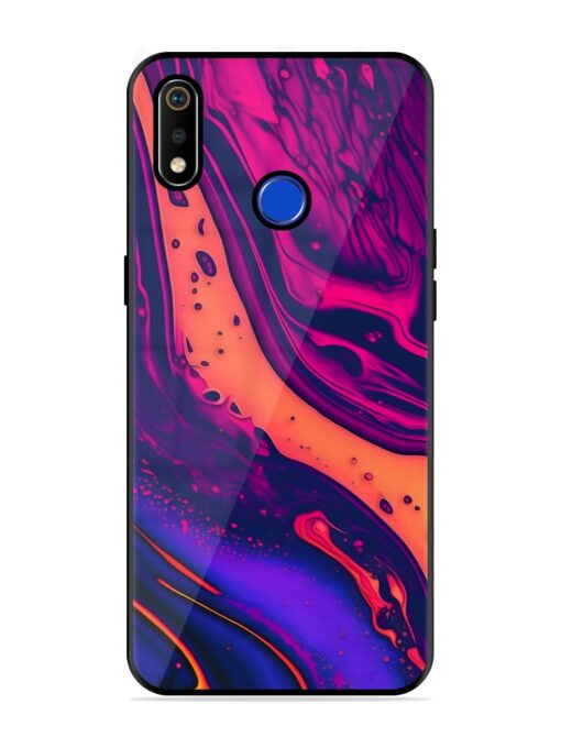 Fluid Blue Pink Art Glossy Metal Phone Cover for Realme 3I