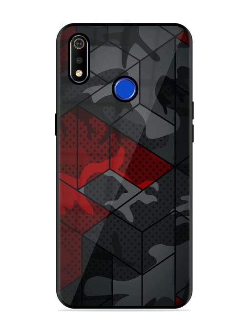 Red And Grey Pattern Glossy Metal Phone Cover for Realme 3I Zapvi