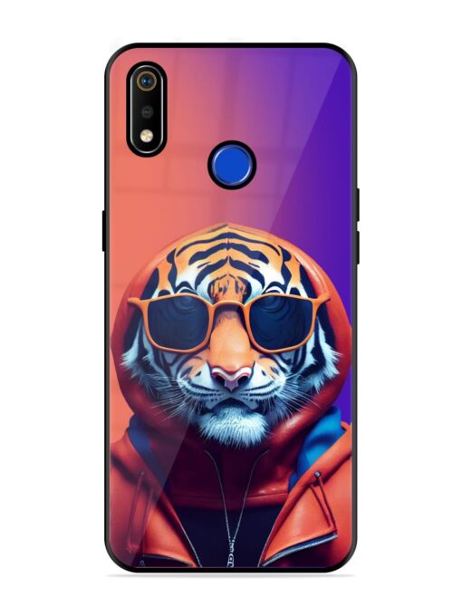 Tiger Animation Glossy Metal Phone Cover for Realme 3I Zapvi