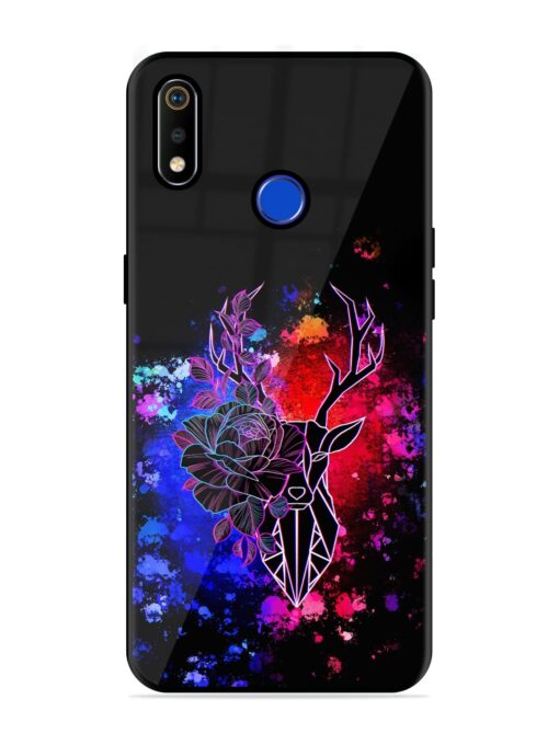 Floral Deer Art Glossy Metal Phone Cover for Realme 3I Zapvi