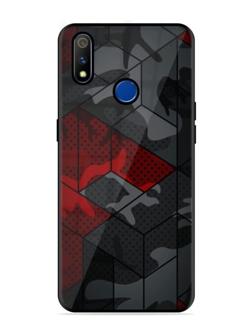 Red And Grey Pattern Glossy Metal Phone Cover for Realme 3 Pro