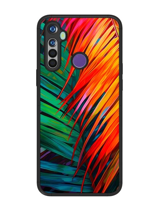 Painted Tropical Leaves Glossy Metal Phone Cover for Realme 5 Zapvi