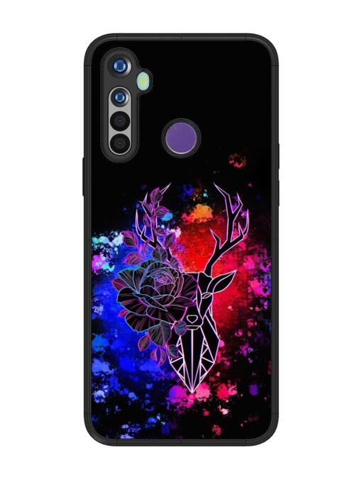 Floral Deer Art Glossy Metal Phone Cover for Realme 5