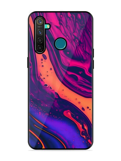 Fluid Blue Pink Art Glossy Metal Phone Cover for Realme 5 Pro Zapvi