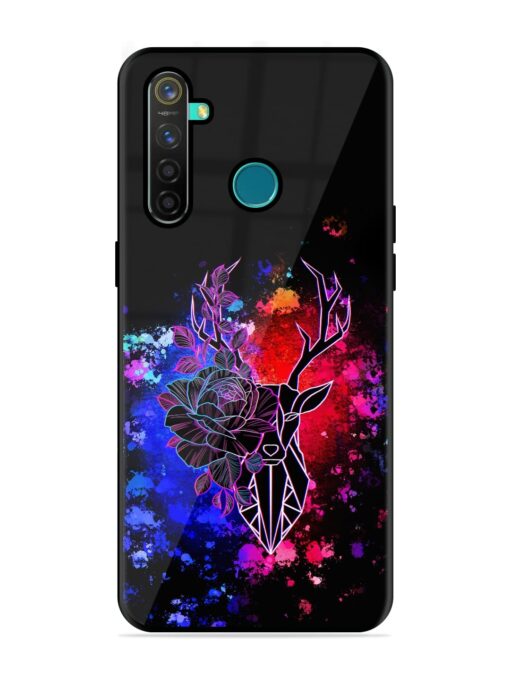 Floral Deer Art Glossy Metal Phone Cover for Realme 5 Pro