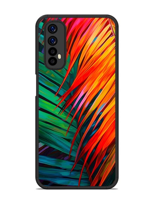 Painted Tropical Leaves Glossy Metal Phone Cover for Realme 7