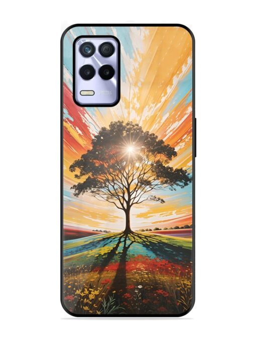 Abstract Tree Colorful Art Glossy Metal Phone Cover for Realme 8S (5G)