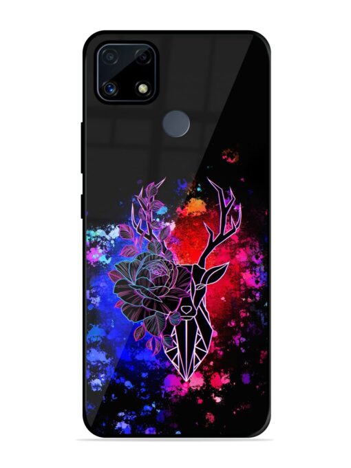 Floral Deer Art Glossy Metal Phone Cover for Realme C25S