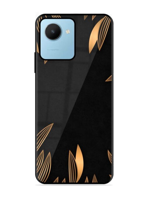 Golden Leaf Pattern Glossy Metal Phone Cover for Realme C30S