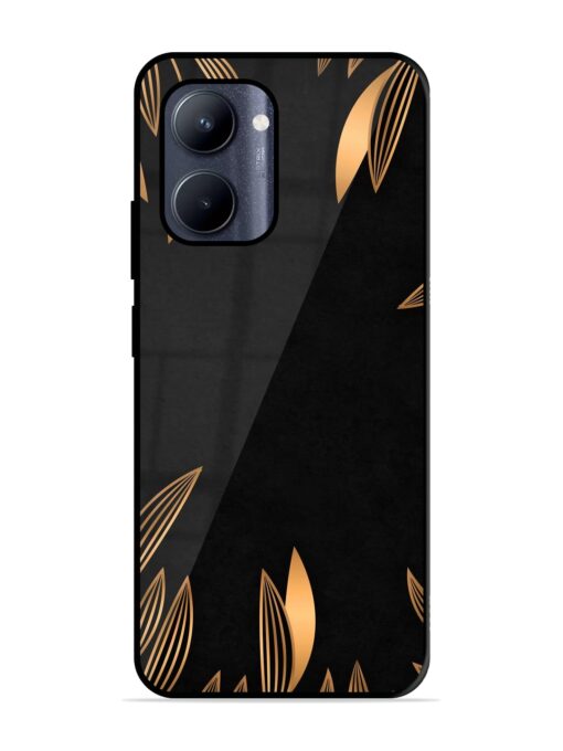 Golden Leaf Pattern Glossy Metal Phone Cover for Realme C33 (2023)