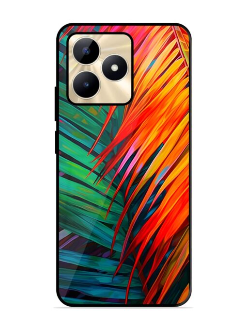 Painted Tropical Leaves Glossy Metal Phone Cover for Realme C51