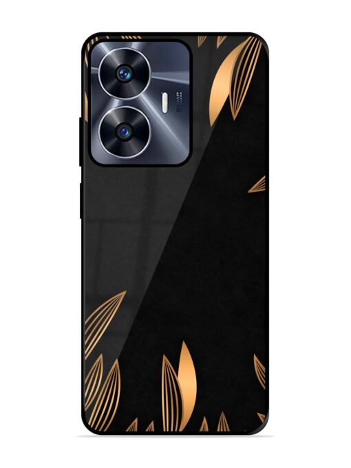 Golden Leaf Pattern Glossy Metal Phone Cover for Realme C55 Zapvi