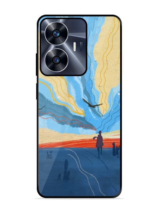 Minimal Abstract Landscape Glossy Metal Phone Cover for Realme C55 Zapvi