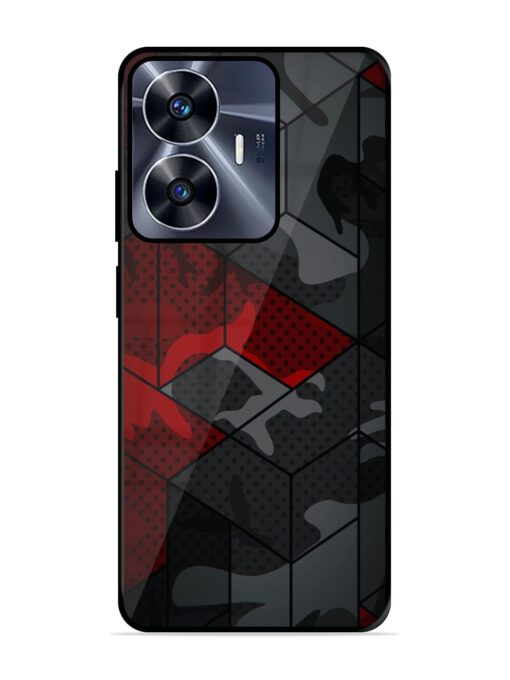 Red And Grey Pattern Glossy Metal Phone Cover for Realme C55 Zapvi