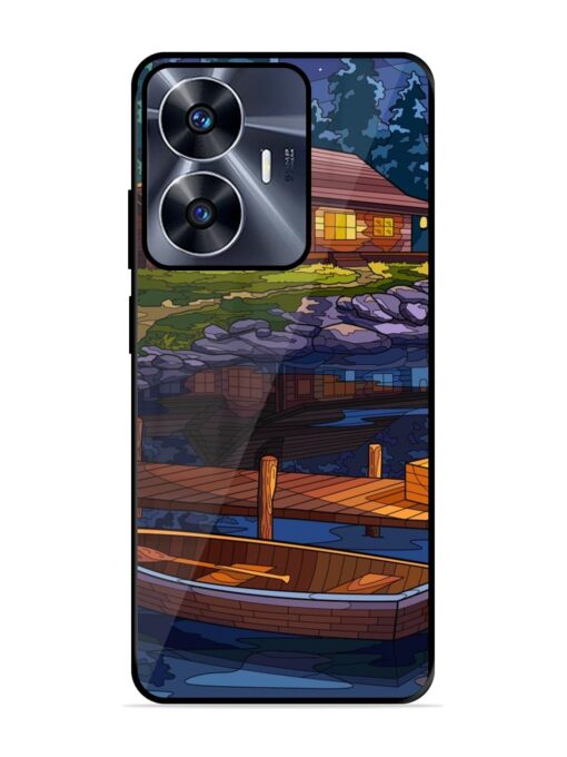 Village Night Scene Glossy Metal Phone Cover for Realme C55 Zapvi