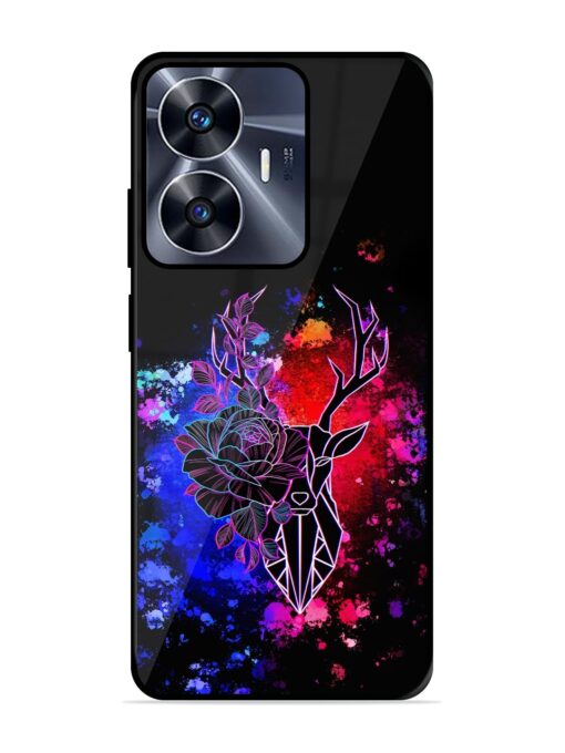 Floral Deer Art Glossy Metal Phone Cover for Realme C55 Zapvi