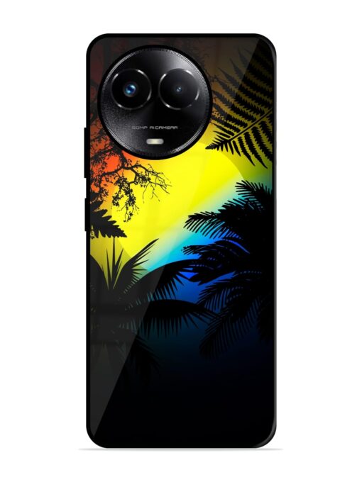 Colorful Sunset With Palm Trees Glossy Metal Phone Cover for Realme C67 (5G) Zapvi