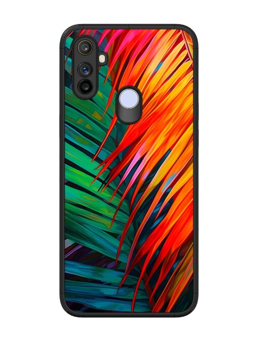 Painted Tropical Leaves Glossy Metal Phone Cover for Realme Narzo 10A Zapvi