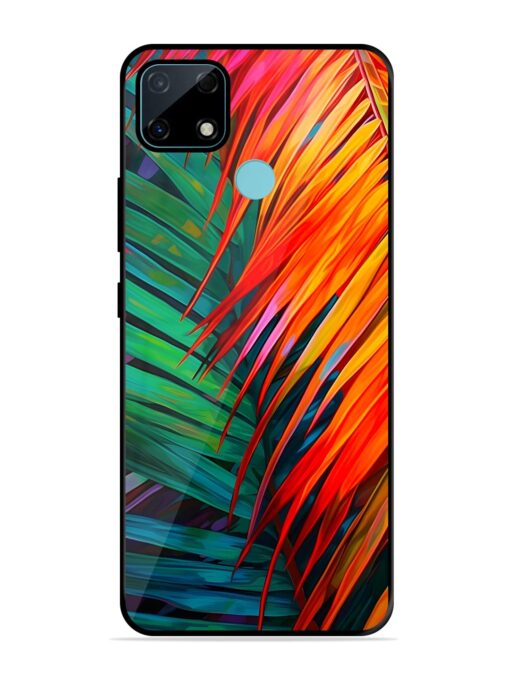 Painted Tropical Leaves Glossy Metal Phone Cover for Realme Narzo 30A