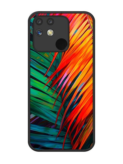 Painted Tropical Leaves Glossy Metal Phone Cover for Realme Narzo 50A Zapvi