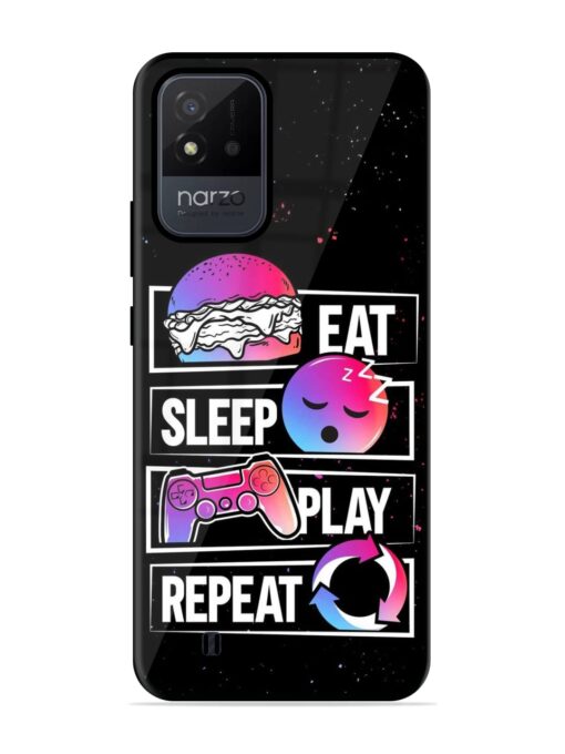 Eat Sleep Play Repeat Glossy Metal Phone Cover for Realme Narzo 50I