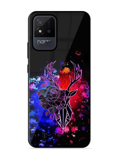 Floral Deer Art Glossy Metal Phone Cover for Realme Narzo 50I Zapvi