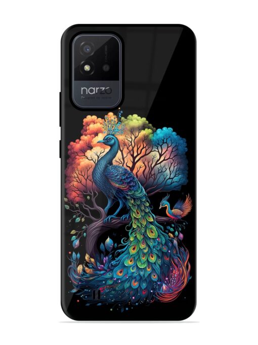 Peacock Tree Art Glossy Metal Phone Cover for Realme Narzo 50I Zapvi