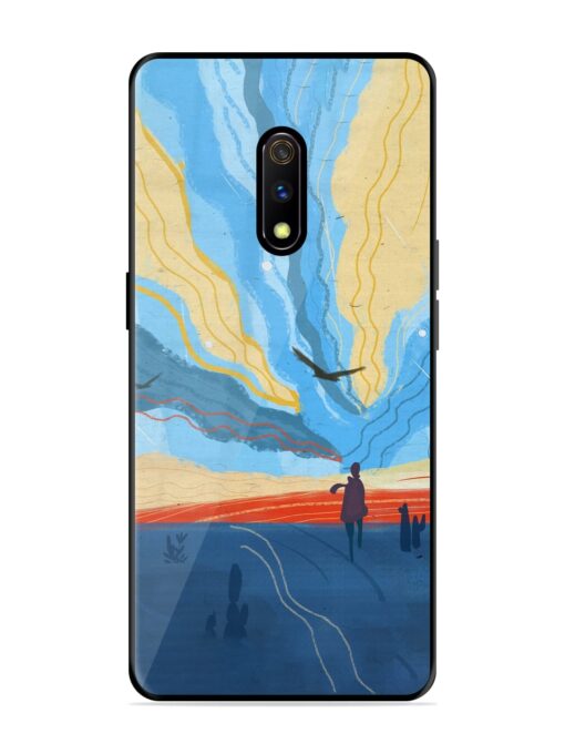 Minimal Abstract Landscape Glossy Metal Phone Cover for Realme X Zapvi