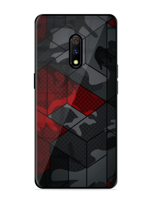 Red And Grey Pattern Glossy Metal Phone Cover for Realme X