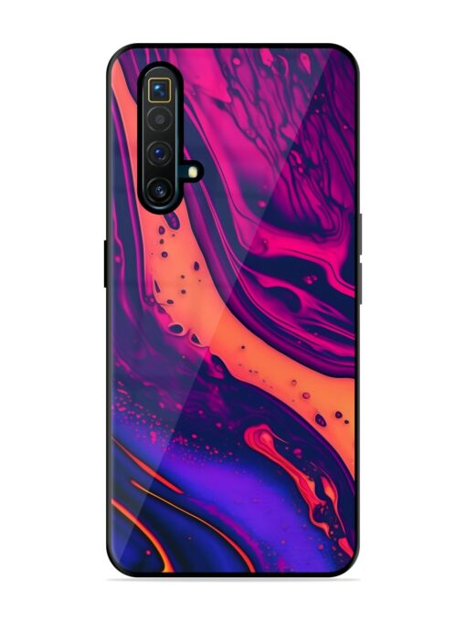 Fluid Blue Pink Art Glossy Metal Phone Cover for Realme X3 Superzoom