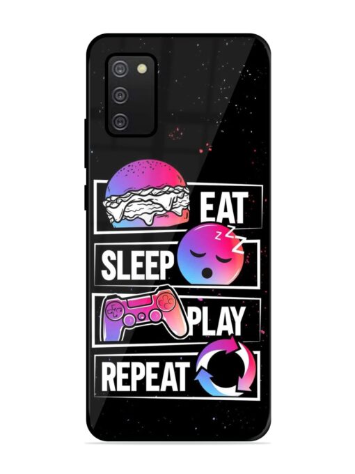 Eat Sleep Play Repeat Glossy Metal Phone Cover for Samsung Galaxy A02S Zapvi