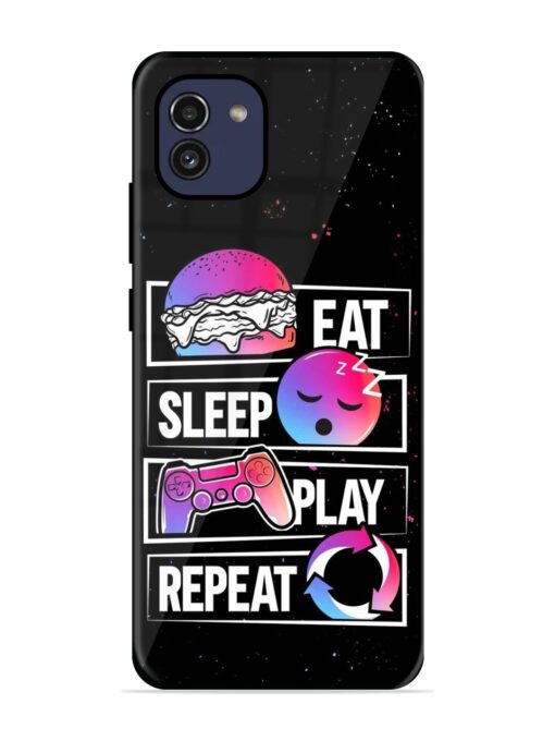 Eat Sleep Play Repeat Glossy Metal Phone Cover for Samsung Galaxy A03