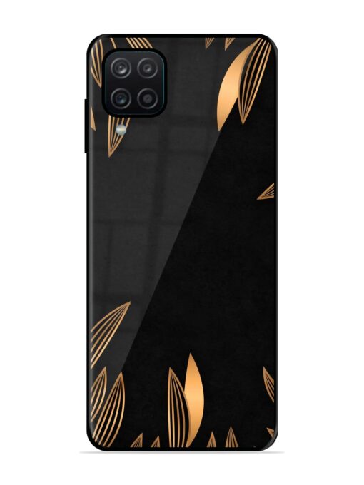 Golden Leaf Pattern Glossy Metal Phone Cover for Samsung Galaxy A12 Zapvi