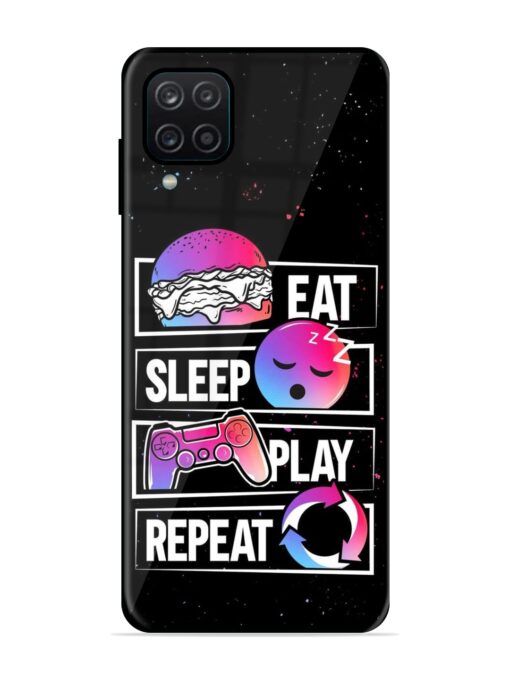 Eat Sleep Play Repeat Glossy Metal Phone Cover for Samsung Galaxy A12 Zapvi