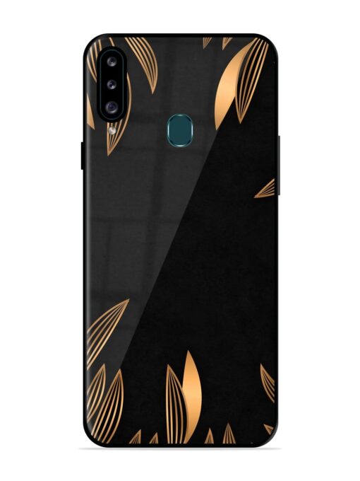 Golden Leaf Pattern Glossy Metal Phone Cover for Samsung Galaxy A20S