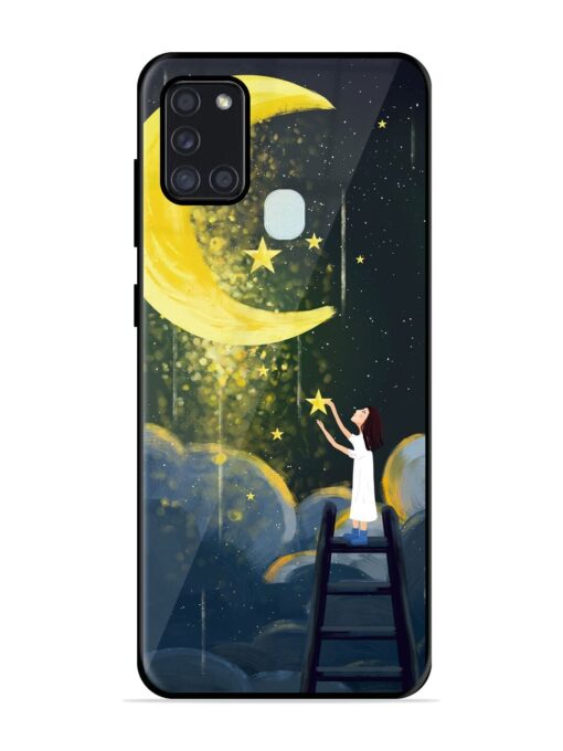 Moonlight Healing Night Illustration Glossy Metal TPU Phone Cover for Samsung Galaxy A21S