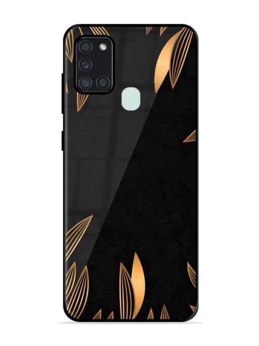 Golden Leaf Pattern Glossy Metal Phone Cover for Samsung Galaxy A21S Zapvi