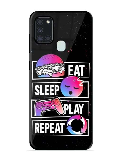 Eat Sleep Play Repeat Glossy Metal Phone Cover for Samsung Galaxy A21S Zapvi