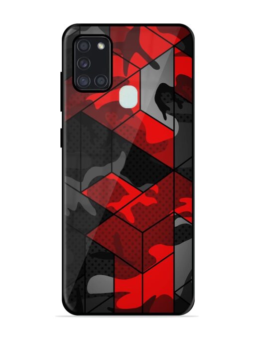 Royal Red Camouflage Pattern Glossy Metal Phone Cover for Samsung Galaxy A21S Zapvi