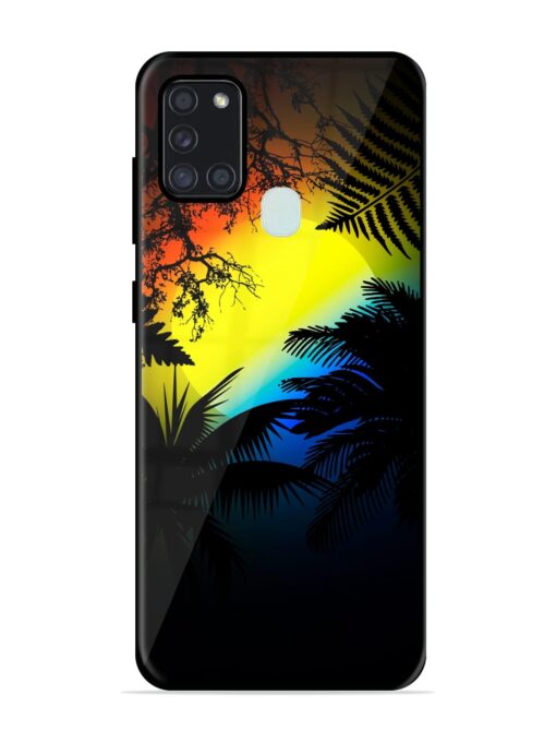 Colorful Sunset With Palm Trees Glossy Metal Phone Cover for Samsung Galaxy A21S Zapvi