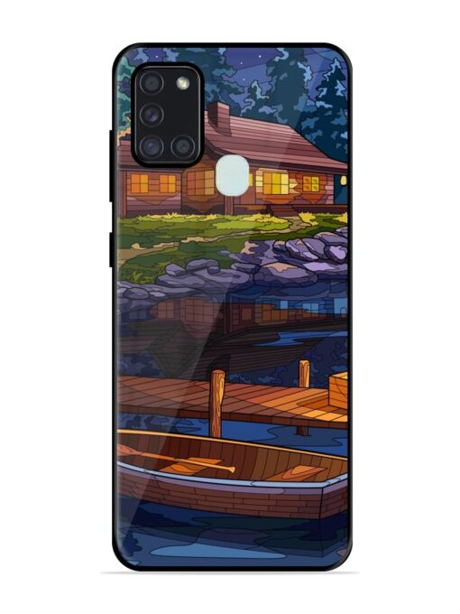 Village Night Scene Glossy Metal Phone Cover for Samsung Galaxy A21S Zapvi