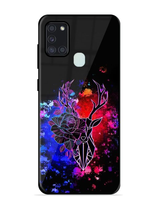 Floral Deer Art Glossy Metal Phone Cover for Samsung Galaxy A21S Zapvi